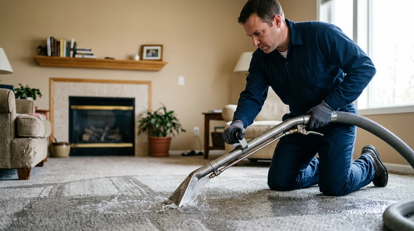 Water damage restoration technician working near Cement City, MI